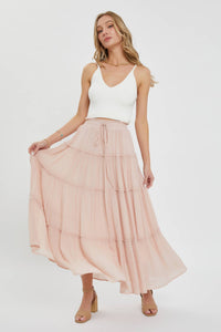 TIERED MAXI SKIRT: NUDE BLUSH