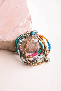 Boho Teal & Multi-Color Stacked Bracelet Set – Bold Style💫: Teal