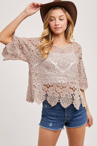 CROCHET LACE TOP: LATTE