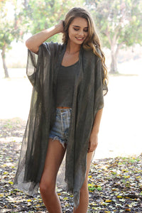 Woven Longline Tribal Kimono - Colorblock Design: Charcoal