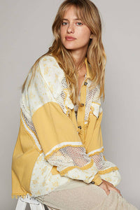 Oversized Balloon sleeve floral contrast jacket by POL: MUSTARD