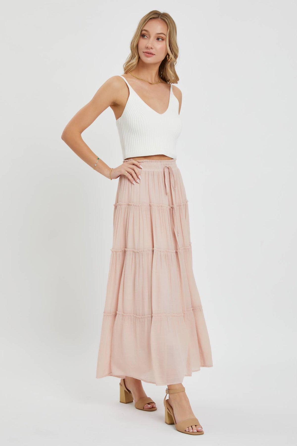 TIERED MAXI SKIRT: NUDE BLUSH