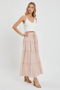 TIERED MAXI SKIRT: NUDE BLUSH