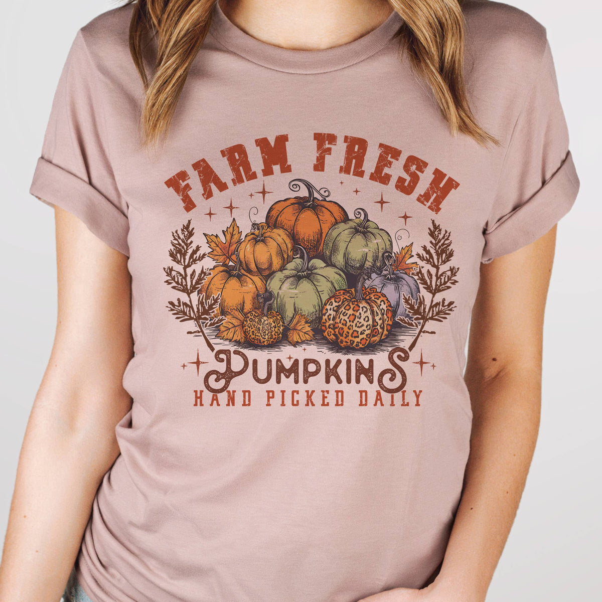 Fall Pumpkins patch Tees Farm Fresh Vintage Graphic Tee T: Pink Gravel