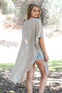 Woven Longline Tribal Kimono - Colorblock Design: Gray