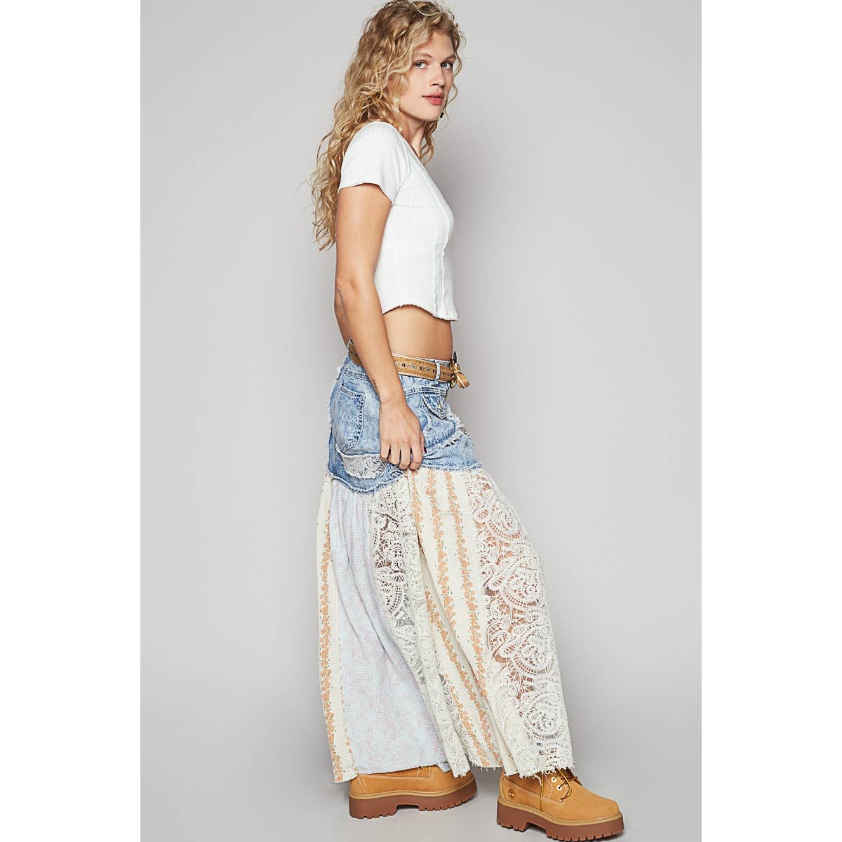 Woven floral print mixed skirt * on sale