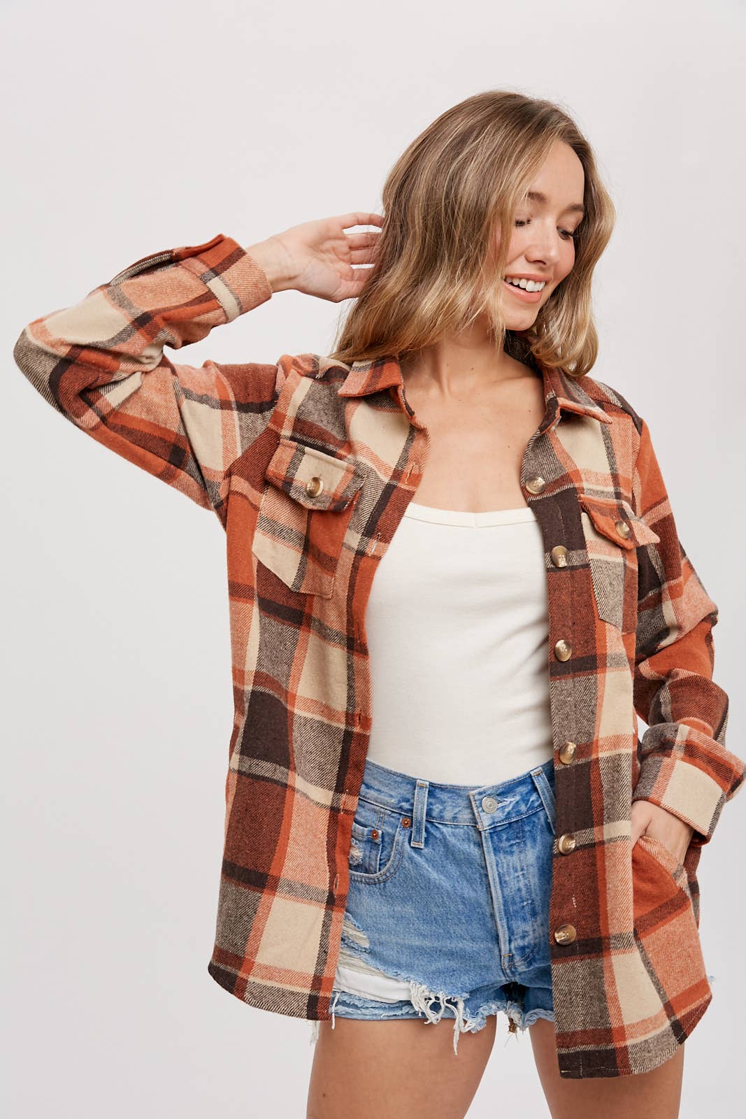FLANNEL PLAID SHACKET / JACKET WITH POCKETS : AUTUMN PLAID
