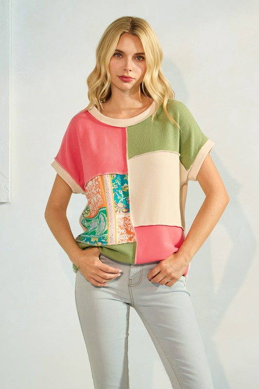 Color Block Patchwork Blouse * on sale
