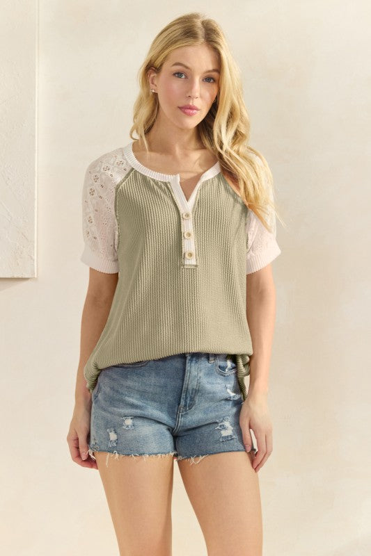 Lace Contrast Blouse