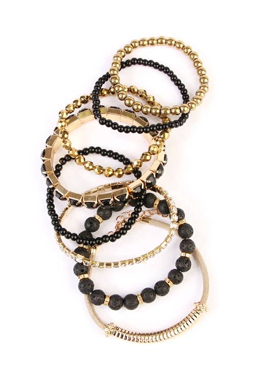 Mixed Beads Charm Multi Line Bracelet: Gold