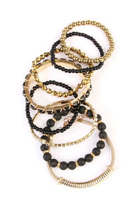 Mixed Beads Charm Multi Line Bracelet: Gold