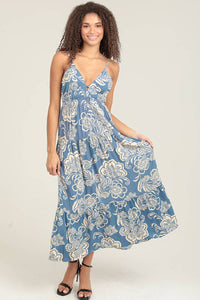 FLORAL PRINT KEYHOLE PEEK A BOO TIERED MAXI DRESS