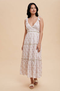 TIERED TIE STRAP MIDI DRESS: MAUVE