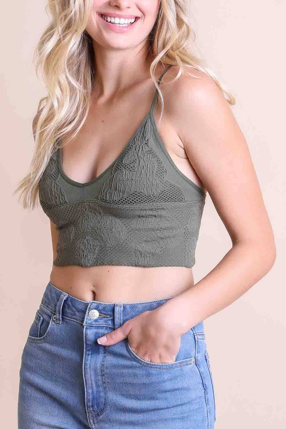 Seamless Padded V Neck Brami Bralette : Olive * on sale