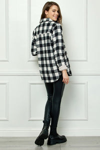Buffalo Plaid Black and White flannel jacket with sherpa lining