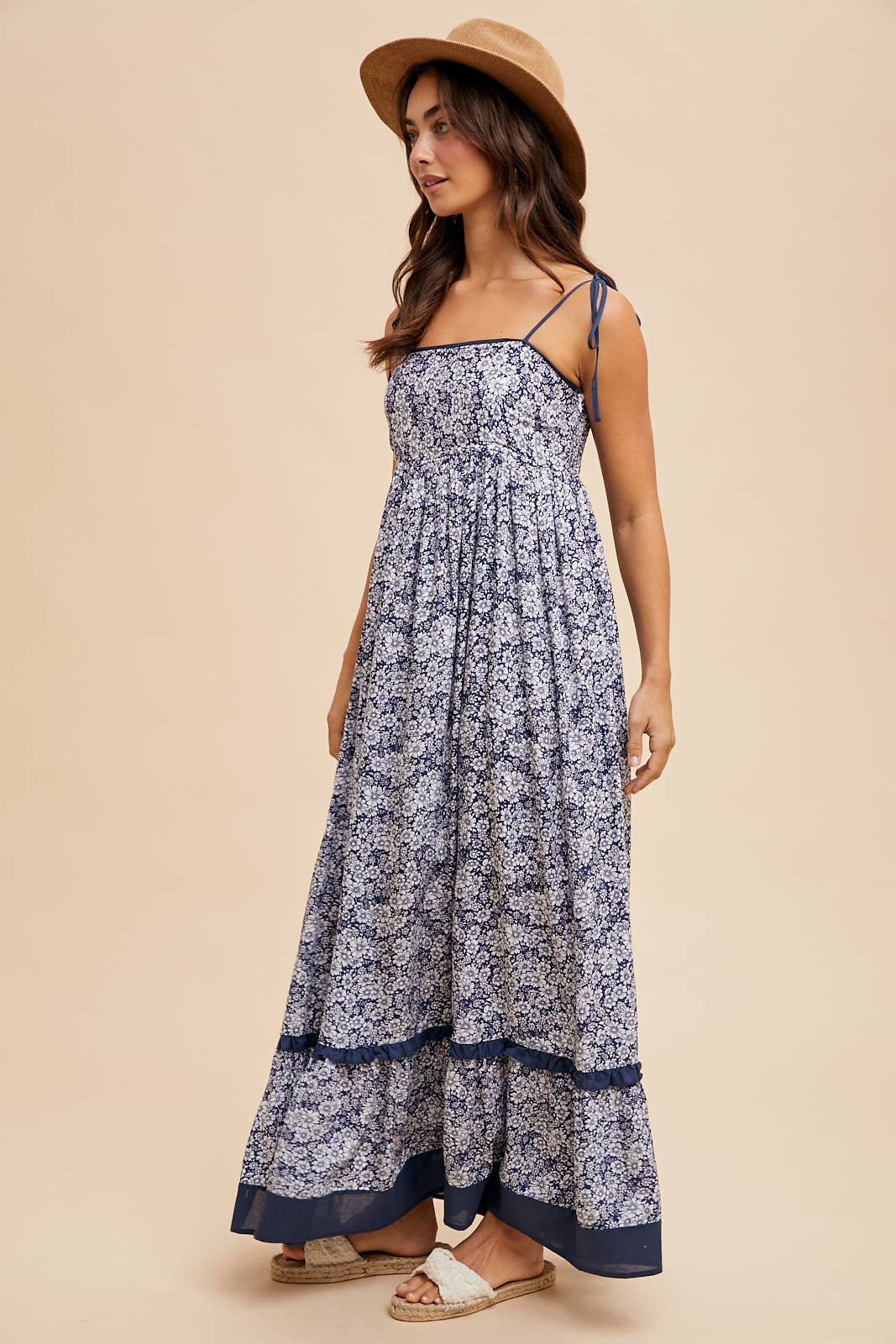 FLORAL CONTRAST MAXI DRESS: MIDNIGHT