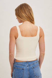 ESSENTIAL RIBBED TANK: IVORY * on sale