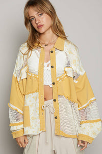 Oversized Balloon sleeve floral contrast jacket by POL: MUSTARD