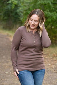 Mocha Henley Long Sleeve Shirt * on sale