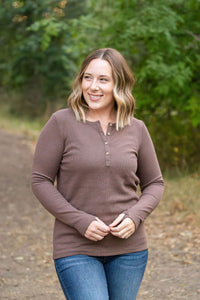 Mocha Henley Long Sleeve Shirt * on sale