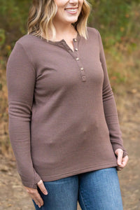 Mocha Henley Long Sleeve Shirt * on sale