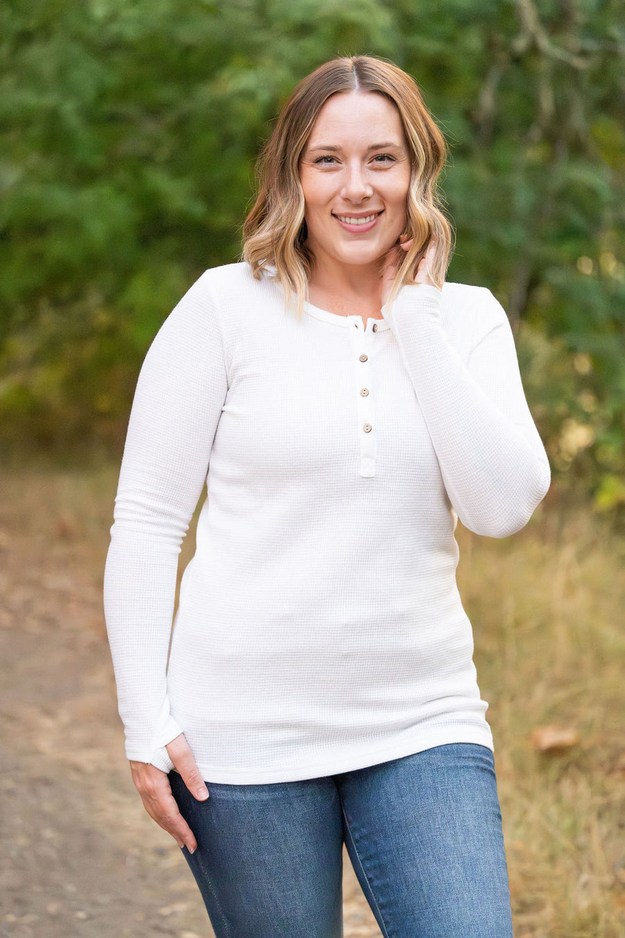 White Henley Long Sleeve Shirt *