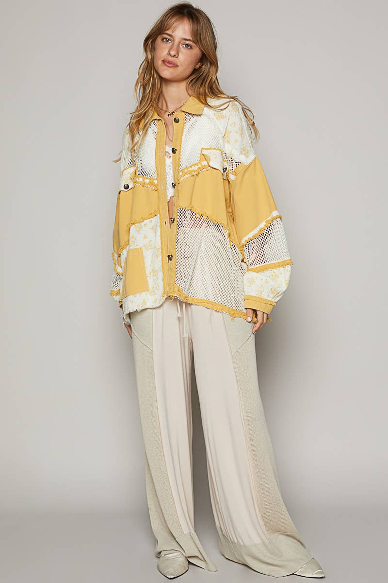 Oversized Balloon sleeve floral contrast jacket by POL: MUSTARD