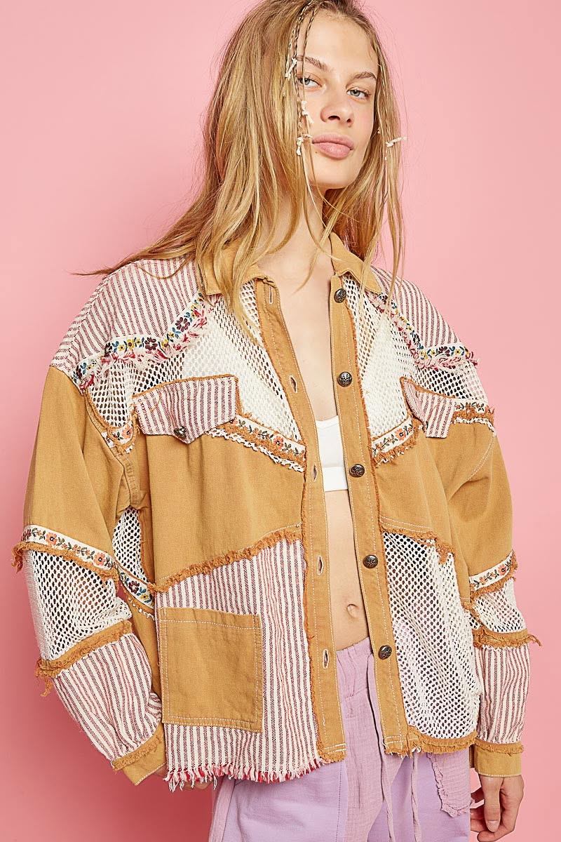 Mixed Pattern sleeve A-line twill woven floral jacket by POL: marigold