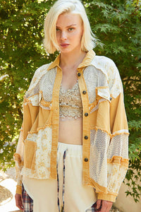 Oversized Balloon sleeve floral contrast jacket by POL: MUSTARD