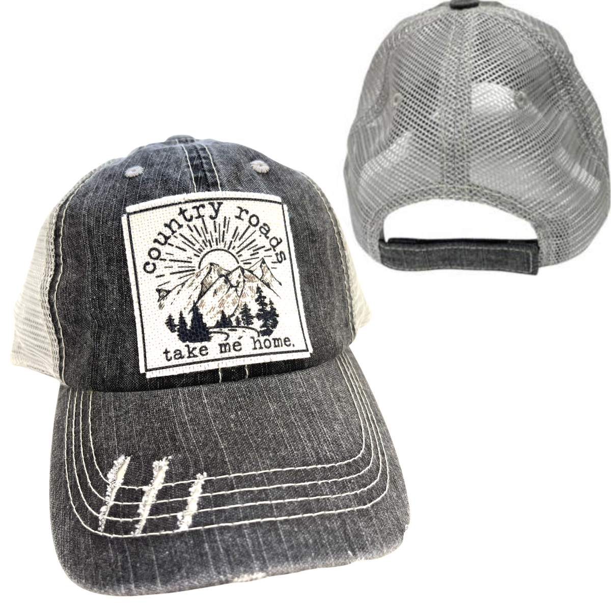 COUNTRY ROADS TAKE ME HOME | MAN OR WOMAN'S HAT | DISTRESSED: Gray Herringbone *