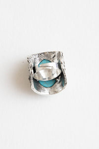 Round Turquoise Stone Floral Engraved Silver Ring * on sale