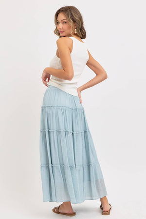 BESTSELLER TIERED MAXI SKIRT: MISTY BLUE