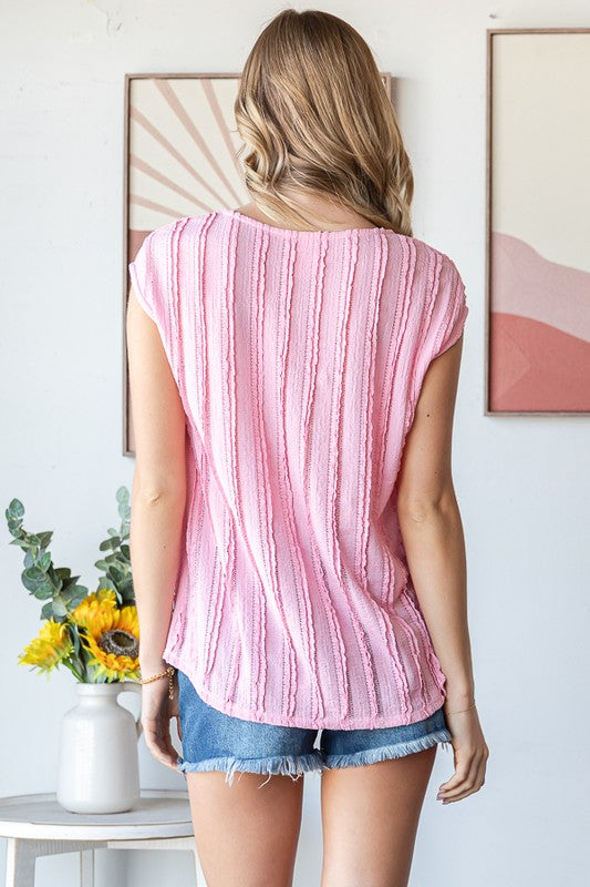 Textured Short Sleeve Blouse in pink * on sale