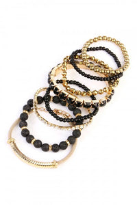 Mixed Beads Charm Multi Line Bracelet: Gold