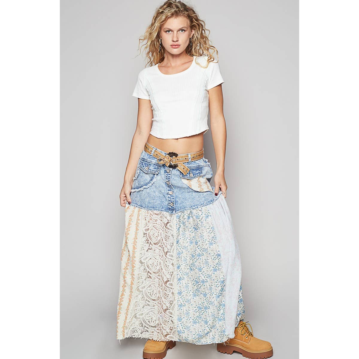 Woven floral print mixed skirt * on sale