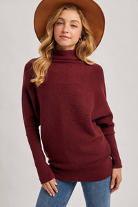 SLOUCH NECK DOLMAN SLEEVED PULLOVER: MAROON