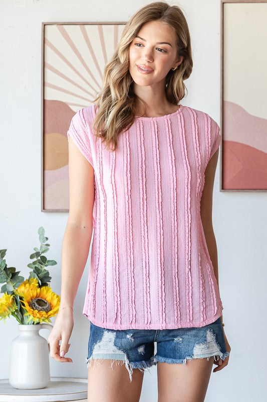 Textured Short Sleeve Blouse in pink * on sale