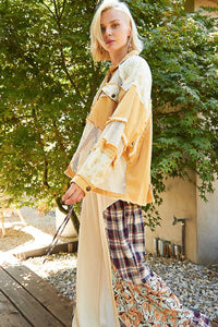 Oversized Balloon sleeve floral contrast jacket by POL: MUSTARD