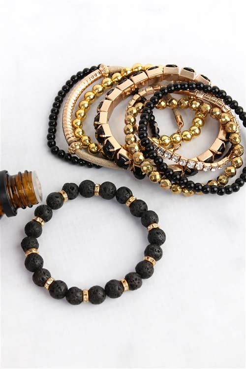 Mixed Beads Charm Multi Line Bracelet: Gold