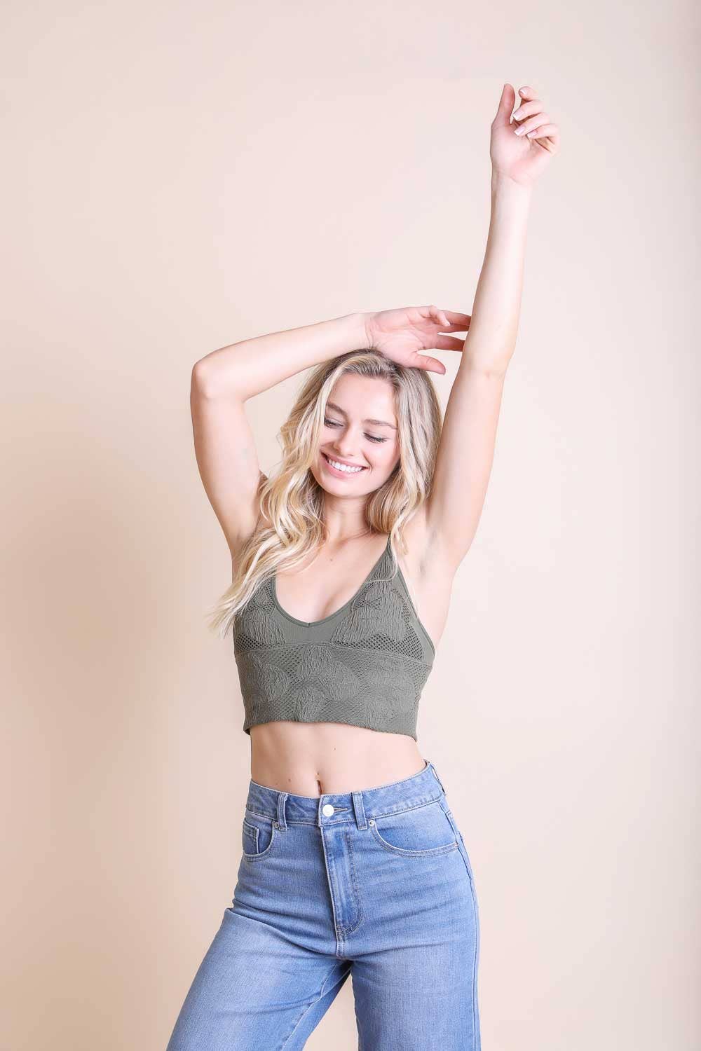 Seamless Padded V Neck Brami Bralette : Olive * on sale