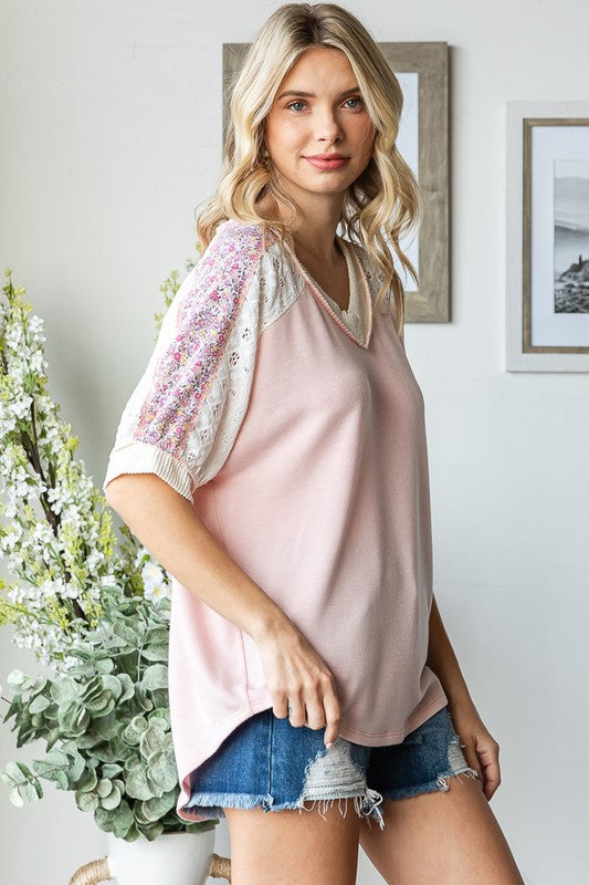 Floral and Lace Contrast Blouse * on sale