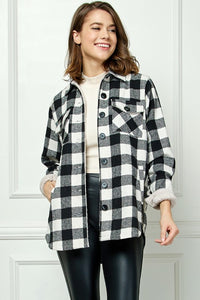 Buffalo Plaid Black and White flannel jacket with sherpa lining