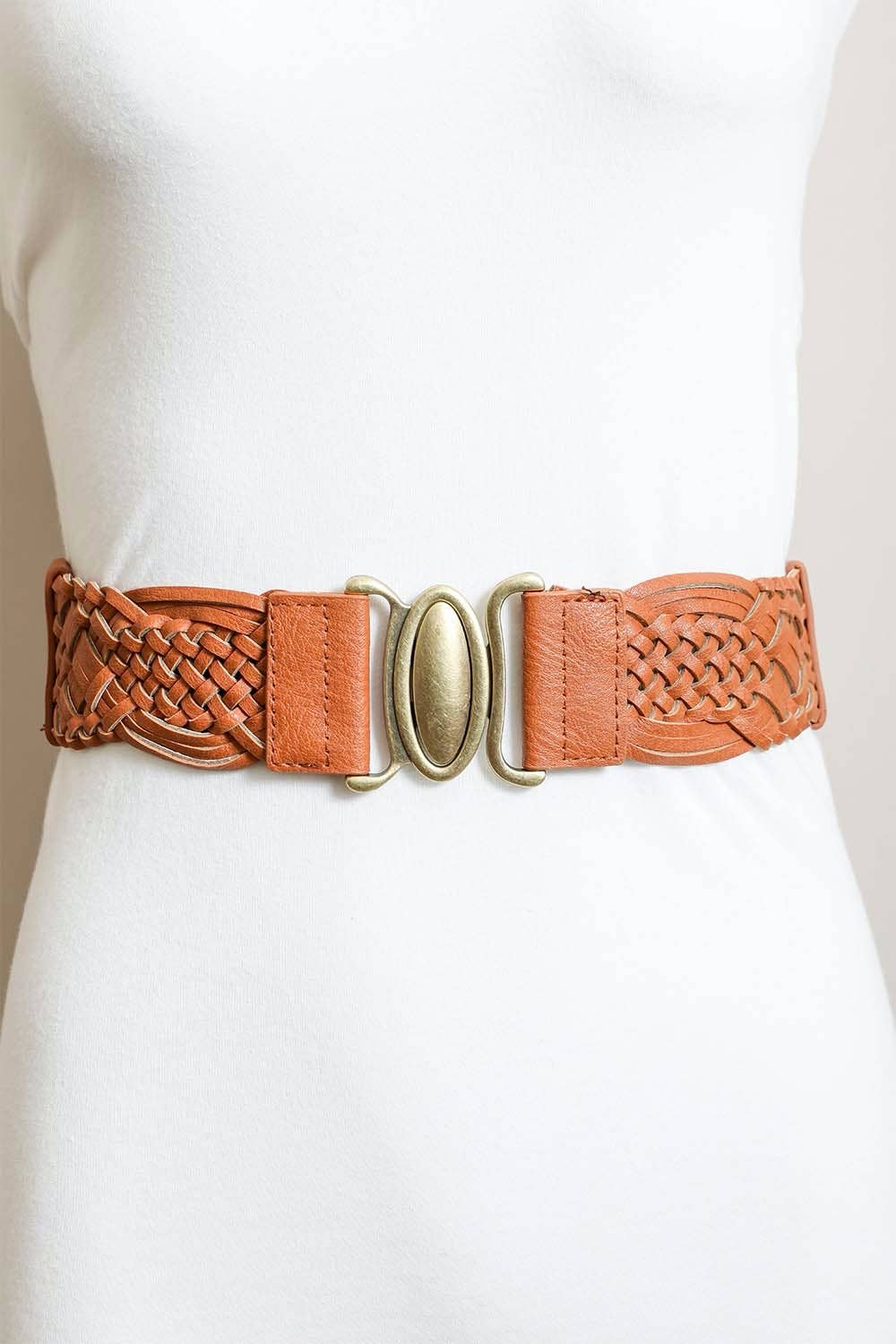 Oval Buckle Braided Elastic Belt - Black, Brown & Camel 🤎: Camel * on sale