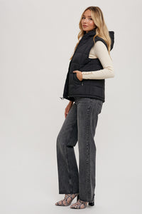 Black Zip-Up Puffer Vest with hood *