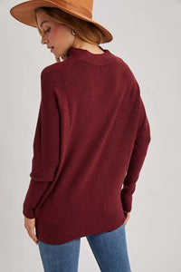 SLOUCH NECK DOLMAN SLEEVED PULLOVER: MAROON