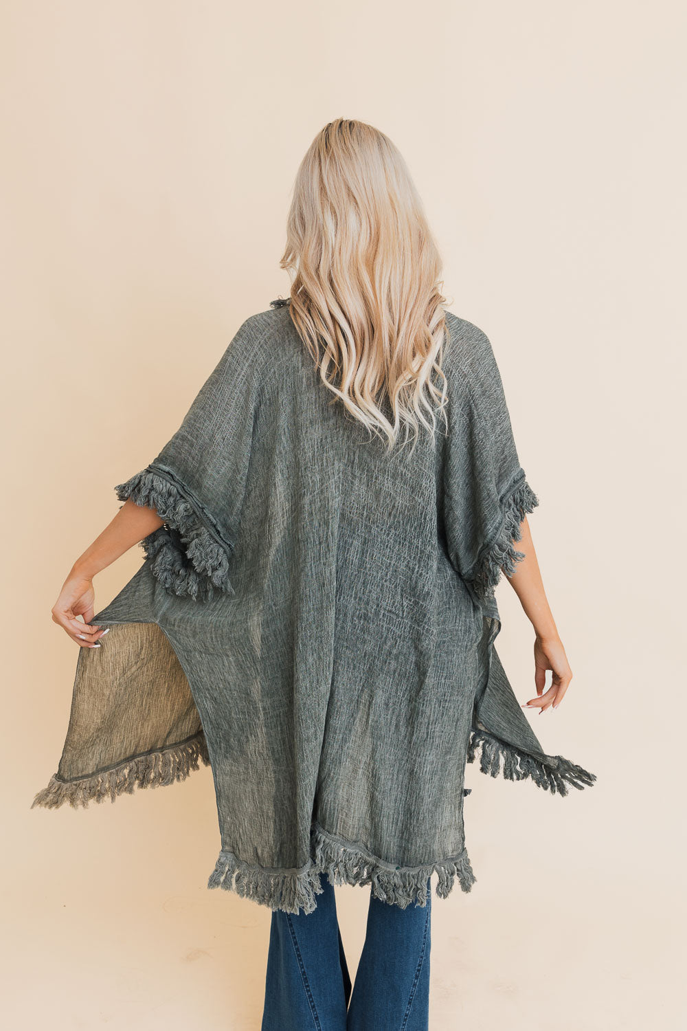 Boho Fringe Kimono in Sage * on sale