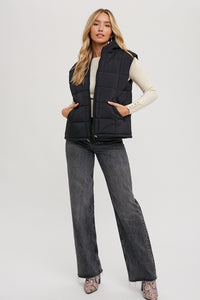 Black Zip-Up Puffer Vest with hood *