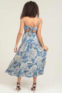 FLORAL PRINT KEYHOLE PEEK A BOO TIERED MAXI DRESS
