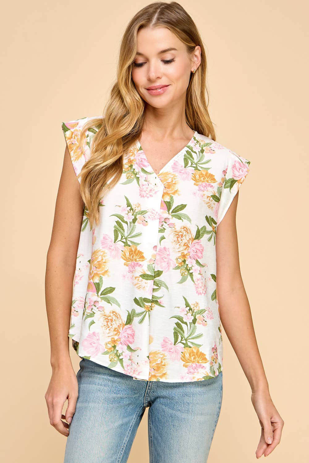 Floral Printed Top V Neck Blouse: Print * on sale