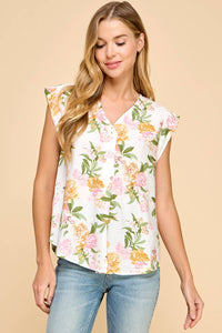 Floral Printed Top V Neck Blouse: Print * on sale
